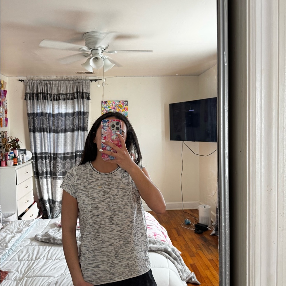 grey and white lululemon top